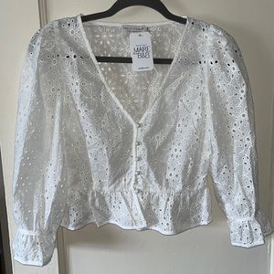Small white eyelet blouse long sleeve